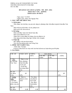 Đề khảo sát chất lượng - Năn học 2015 - 2016 môn Ngữ văn Khối 6